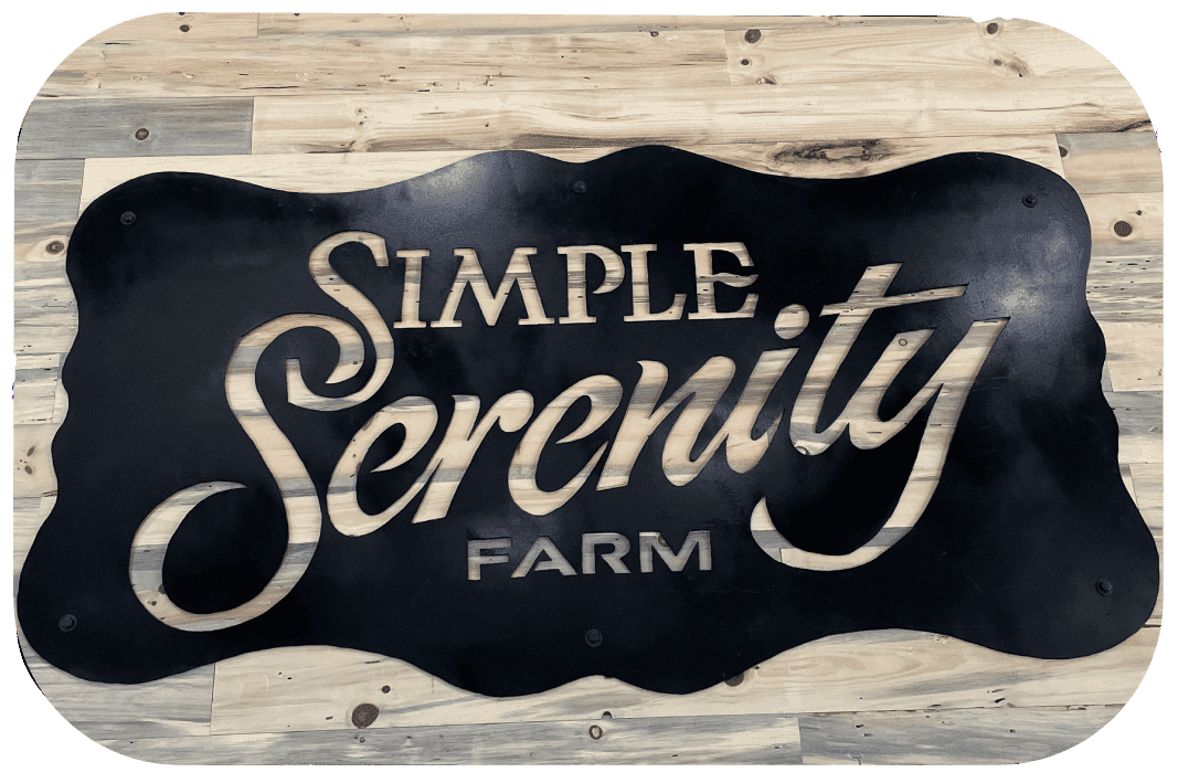 A sign that says simple serenity farm
